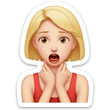 A women choking herself in a playful manner  sticker