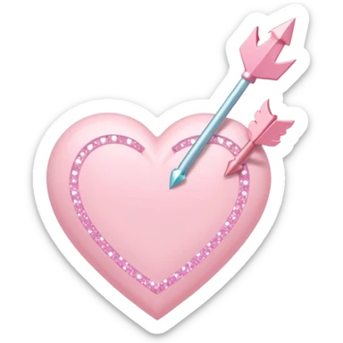 A soft pink cupid’s arrow piercing a pastel pink heart, simple cute aesthetic, dreamy sparkles around sticker
