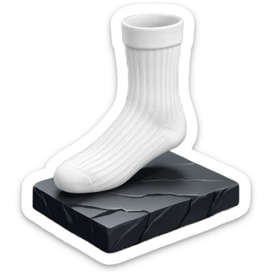 3D isometric icon, pristine white ribbed socks on a black monolith slab, sharp contrast, dramatic studio lighting, black background. sticker