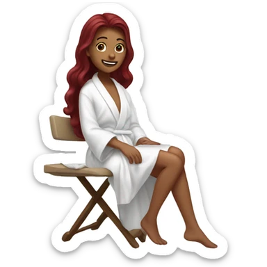 Burgundy haired girl in a white robe shaving her legs sticker