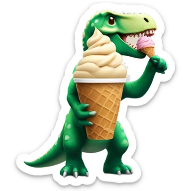 Dinosaur easting ice cream in one hand and holding a Starbucks coffee in the other hand sticker