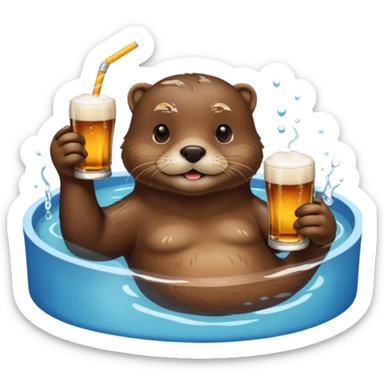 otter in a beer swimming pool sipping beer with a little straw sticker