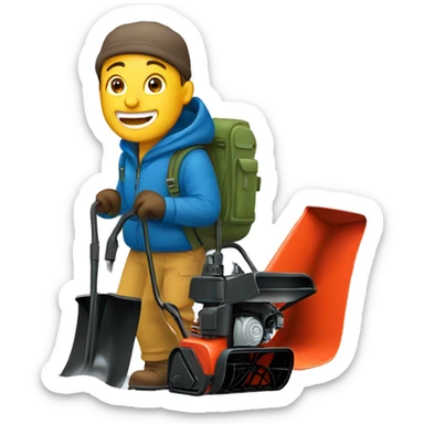 Happy man using back-pack style snowblower sticker