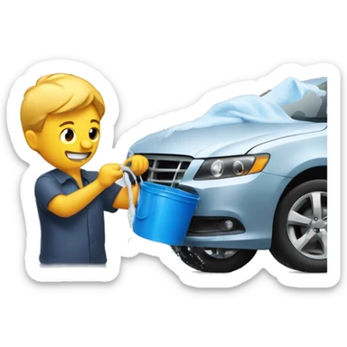 man washing a car with a bucket sticker