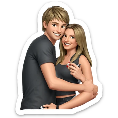 smiling girl and boy with knife sticker