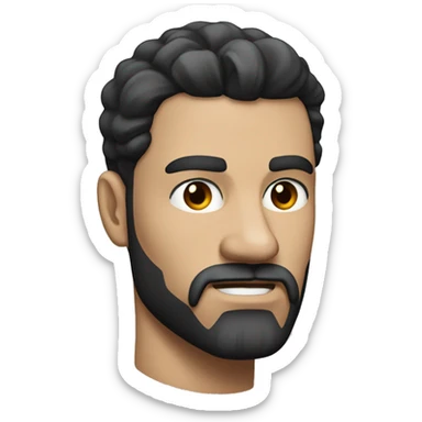 A man with white skin, black hair, eyes, long and sharp eyebrows, angled jaw and muscular, classic hairstyle and beard sticker