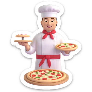 smiling Italian chef spinning pizza dough sticker