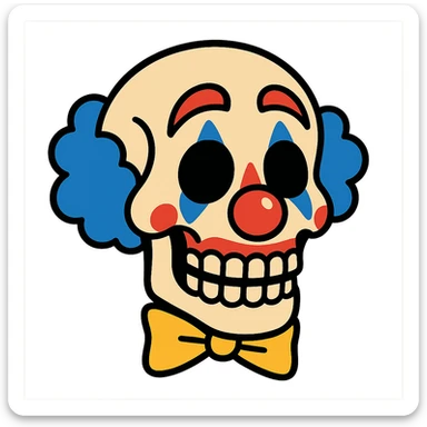 vibrant toon style skull with clown makeup sticker