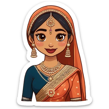 Wedding bride in indian lehenga face color cream sticker