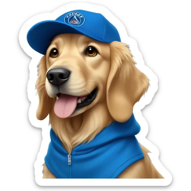 golden retriever wearing a blue psg hoodie  sticker
