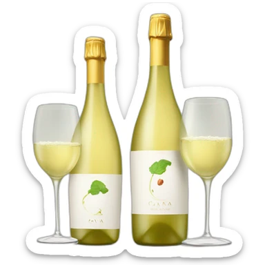 one bottle with cava logo and two same glasses of white wine sticker