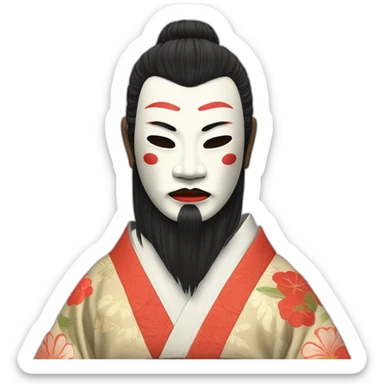 noh-mask-longhair-japanese-kimono-massive-man sticker
