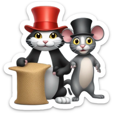 cat in the hat with a rat holding a mat sticker
