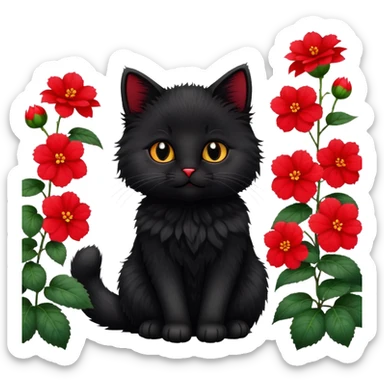 A cute  little  black cat and Begonia flower sticker
