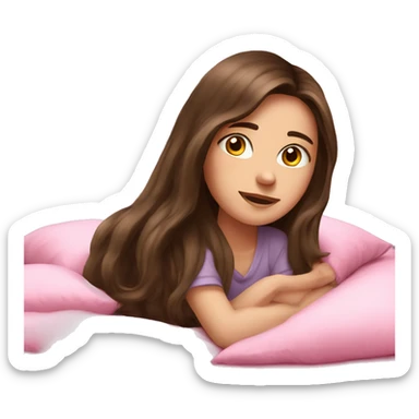 brunette long hair, girl in pink bed, study  sticker