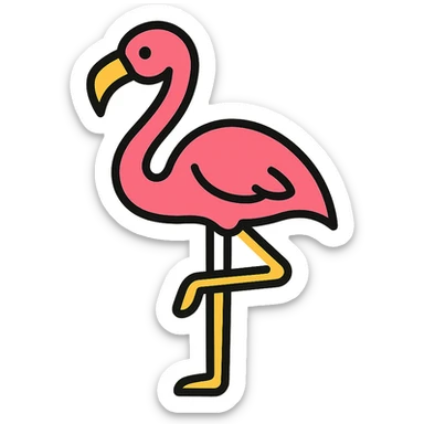 flamingo, color icon style, clean lines, simple, modern, minimal background sticker