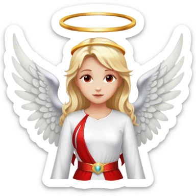 blonde woman, left side - in white, with angel wings, with halo, right side - in red, with devil wings sticker
