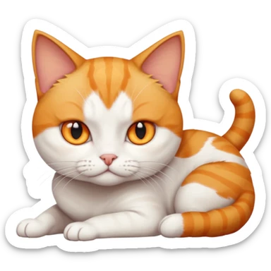 full body angry tiny short hair ginger and white cat with orange eyes lying down sticker