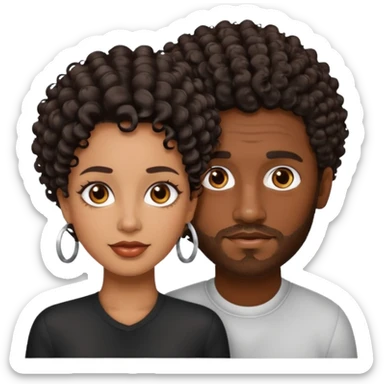 Dark brown skin man with a light beard and a curly   fade haircut with dark brown eyes with a brown skin  Latina woman with dark wavy hair  sticker