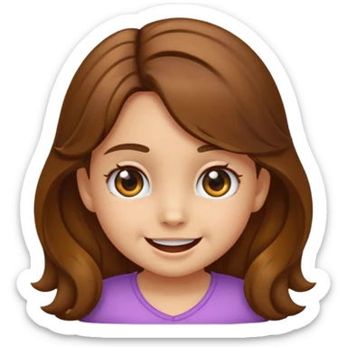 EMOJI COMO IPHONE IOS SOLO CARA NIÑA 3 AÑOS PELO LARGO, ONFULADO, MARRON, Y OJOS MARRONES. SONRIENDO, SIN CUELLO Y FONDO TRANSPARENTE sticker