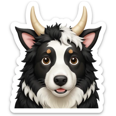 A black and white border collie with cow's horns. sticker