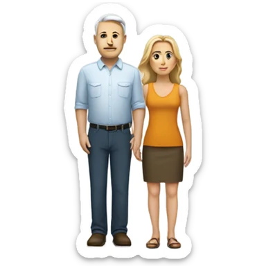 white woman standing next to a large white man sticker