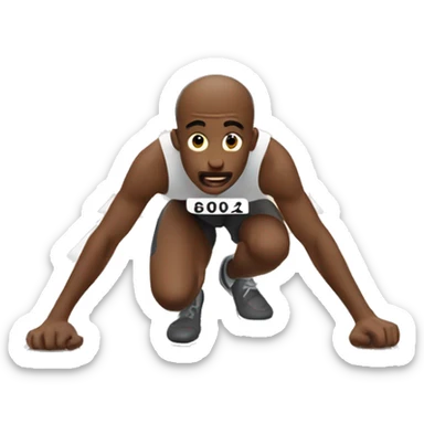 a man crouched behind a white starting line in a race, about to run sticker