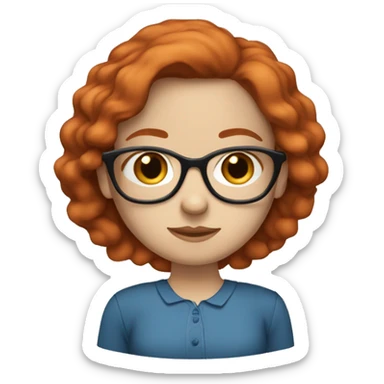 White-girl-with-long-hair-red-head-eyes-blue-wearing-glasses-blouse-formal-blue sticker