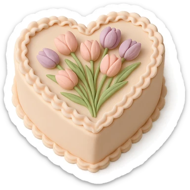 heart-shaped fondant cake with piped tulips sticker