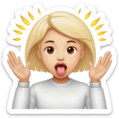 Tongue out with two hands opening the space infront sticker