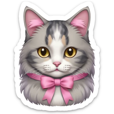 Dilute grey calico cat with pink ribbon sticker