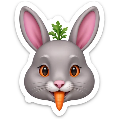 Head of a grey rabbit, grinning, holding a carrot close to face
 sticker