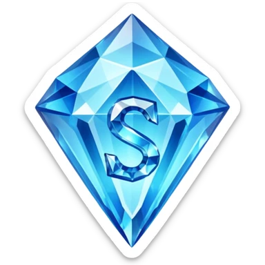 Create a custom emoji badge featuring a stylized, glossy letter “S”. Style it after the Diamond rank from League of Legends. Use crystalline blue tones, sharp reflections, faceted textures, and a high-end glowing frame. sticker
