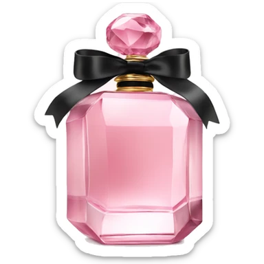 light pink crystal perfume bottle with black ribbon display sticker
