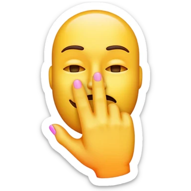 A neon emoji of a hand putting a finger on a mouth to mean silencr sticker