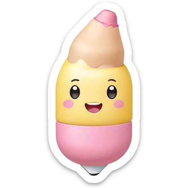 Cute Kawaii Fat Pencil, round and chunky, soft pastel yellow with a cute eraser cap, tiny winking face, glowing highlights, cheerful and ready for doodles! sticker