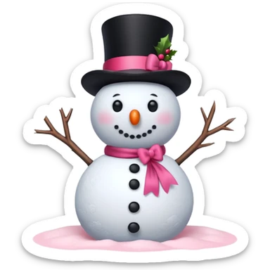 Red snowman with pink bow sticker