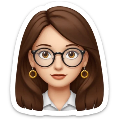Women brown eye and brown long hair with glasses and circle earing sticker