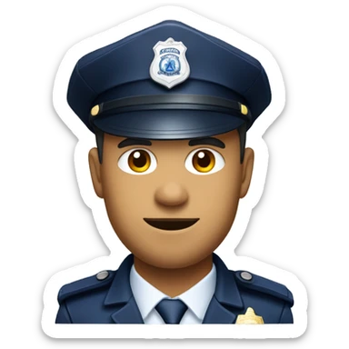 a police officer wearing a hat with JIRA logo sticker