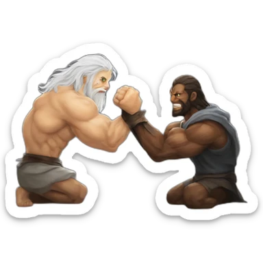 gandolf arm wrestling a balrog sticker