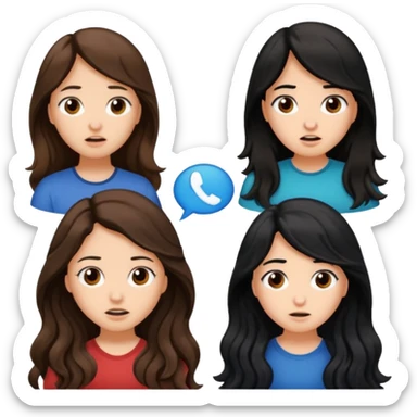 

 
Two girls are talking; one girl who have a ling wayv brown hair looks confused with question , while the other girl with long black hair explains something.  sticker