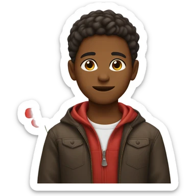 Brown-skinned boy with a red flower behind his ear. sticker