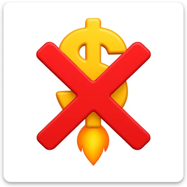 Replace the bill in the image with a money sign emoji, keep the large X cross in front, and keep the flame at the bottom as if the money sign is about to launch. The style should be emoji style. sticker