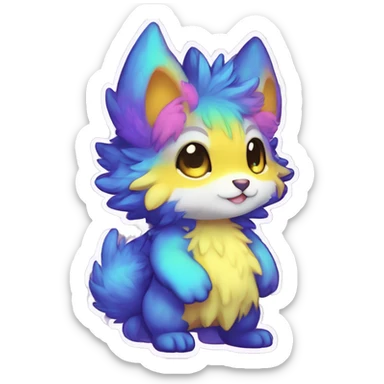 Anthro Fluffy Cool Cute Magical Elemental Shiny Colorful Neon Vibrant Colors Sparkle Kemono-style Chibi Fantasy-Animal-Fakémon-Pokémon-Hybrid Fur Sona Aesthetic Full Body sticker
