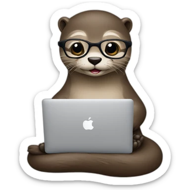 female otter with glasses use a macbook while seated against a pillow sticker