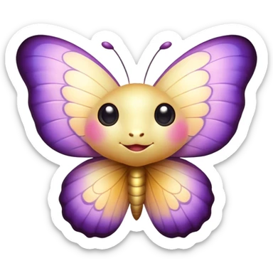 Cinematic Cute Butterfly Portrait Emoji, Head tilted playfully and inquisitively, featuring a charming, petite form with intricately detailed, softly tinted wings and round, sparkling eyes full of gentle wonder, Simplified yet irresistibly adorable features, highly detailed, glowing with a warm, inviting pastel glow, high shine, affectionate and lively, stylized with a touch of whimsical garden charm, soft glowing outline, capturing the essence of a mischievous butterfly that seems as if it could dance out of the screen into your arms! sticker