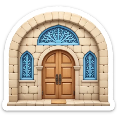 3D Apple-style emoji of a Turkish han. Rounded stone building, arched wooden door, small arched windows, simple Iznik tile decoration. Glossy, smooth, soft shadows, bright daylight, clean white background.




 sticker