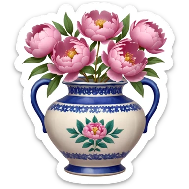 Pink peonies in a vintage vase sticker