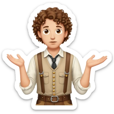 German person with brown curly hair in typical Bavarian clothing (lederhosen) shrugging and looking lost sticker