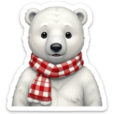 polar bear wearing a red and white checkered scarf sticker
